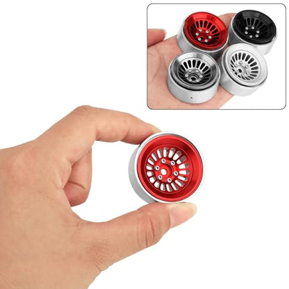 CNC 1.3" Beadlock Wheel Rim for SCX24 1/24 TRX4M Ascent18 1/18 RC Crawler Aluminium Upgrade Part (red) - color: Red