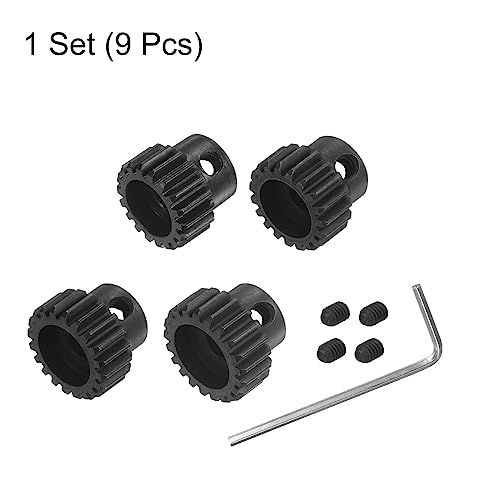 HARFINGTON 32P Hardened Pinion Motor Gear Set 4pcs 18T 19T 20T 21T Fit 5mm RC Motor Shaft 0.8 Metric Pitch 32 Pitch Gears for RC Car, with Hex Key