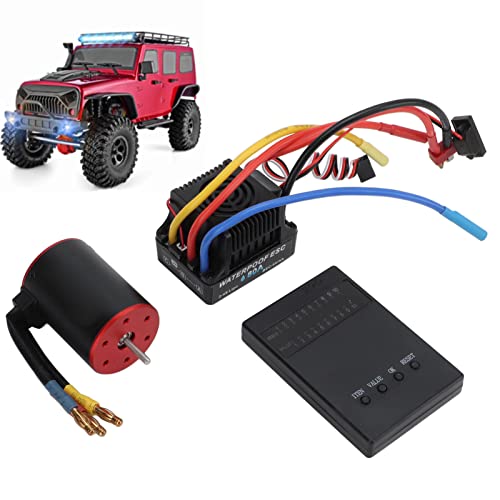 3650 3900KV Brushless Motor with 80A ESC Set, Waterproof Brushless Motor and ESC Combo, High Performance CNC Aluminum Alloy Cooling System for 1/10 1/8 RC Car Truck Off Road Vehicl