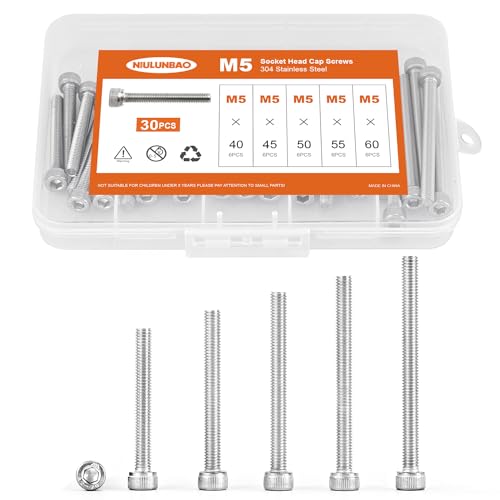 M5 x 40mm 45mm 50mm 55mm 60mm Hex Socket Head Cap Screws Bolts 304 Stainless Steel Allen Hex Drive Metric Machine, Fully Threaded, Assortment Kit 30PCS - size: M5 x 40/45/50/55/60mm (30PCS)