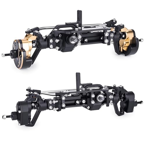 AMK Capra 1.9 Portal Axles Kit 857G, 4WS Front & Rear Axles with Isokinetic 3-Section CVD Shafts, 52° Max Steering Angle, Low CG Battery Tray for Axial Capra 1.9 UTB10 1/10 RC Crawler Upgrade (Black) - color: Black