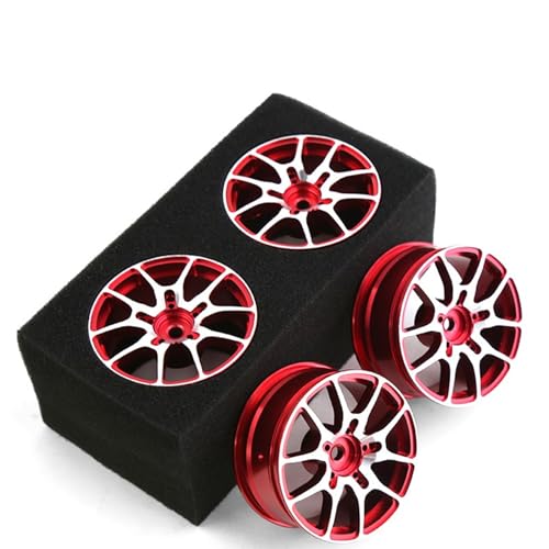 1/10 RC On Road Drift Wheels Rims Hex 12mm Metal Rally Racing Hubs for 1:10 Scale Touring Street Car Tires Tyres Tamiya TT01 TT02 HSP 2S 3S Brushless HPI KYOSHO XV02 XV01 4PCS (Red) - color: Red