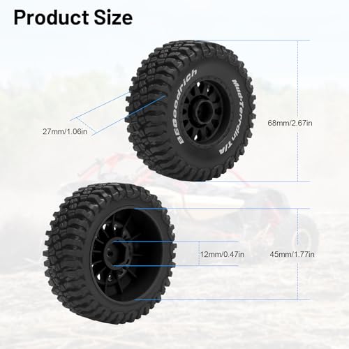 1/16 RC Car Tires and Wheels, daitoku 12mm Hex RC Truck Tires for 1/14 1/16 ARRMA Mojave GROM 223S 4x4 RTR MJX 14211 JJRC Q130c HBX 3100 - (Black) - color: Black