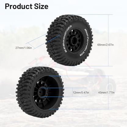 1/16 RC Car Tires and Wheels, daitoku 12mm Hex RC Truck Tires for 1/14 1/16 ARRMA Mojave GROM 223S 4x4 RTR MJX 14211 JJRC Q130c HBX 3100 - (Black) - color: Black