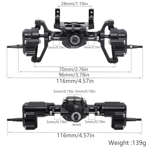 Aluminum Front Rear Portal Axle Complete Axles Set with Servo Mount for 1/18 RC Crawler Redcat Ascent-18 Ascent18 Upgrade Parts (Black) - color: Black