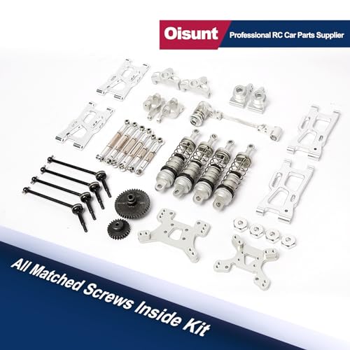 Metal Replacement Part Kit for WLtoys 1/14th, 1/12th RC Car Upgrades, Spare Aluminium Accessory Set with Screws(Silver) - color: Silver