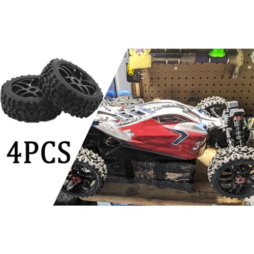 4-Pack RC Off-Road Wheels and Tires - 17mm Hex, 1/8 Scale | High-Performance, Durable Black Construction, Disassembled