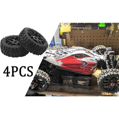 4-Pack RC Off-Road Wheels and Tires - 17mm Hex, 1/8 Scale | High-Performance, Durable Black Construction, Disassembled