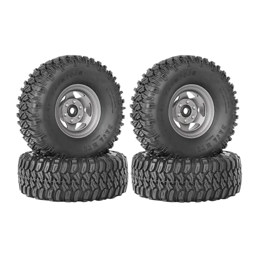 4PCS 1.55 Inch Aluminum Alloy 5Spoke Beadlock Wheel Rim Tyre and 95mm Rubber Tires Set for 1/10 RC Rock Crawler Car Upgrade Parts for Tamiya Axial AX90069 D90 TF2 CC01 LC70(A-Grey) - color: A-grey