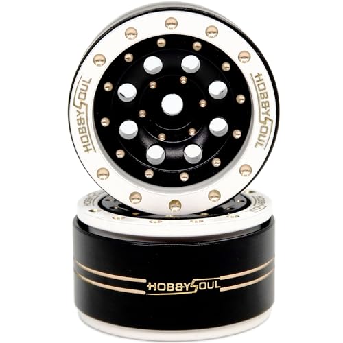 Brass 1.0 Beadlock Wheels Adjustable Offset Rims Weight 44g/Rim for RC Micro Crawler 1/18 TRX4M 1/24 Axial SCX24, (4-Pack, HS701453) - color: White & Black