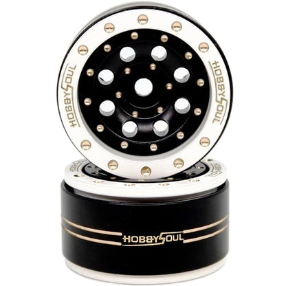 Brass 1.0 Beadlock Wheels Adjustable Offset Rims Weight 44g/Rim for RC Micro Crawler 1/18 TRX4M 1/24 Axial SCX24, (4-Pack, HS701453) - color: White & Black