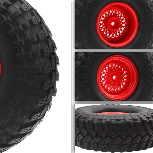 RC 1.9" RC Tires and Wheel Nylon Rims 12mm Hex Hub OD 116mm/4.56" Rubber Tyre Compatible with 1/10 Axial SCX10 RC4WD D90 Tamiya CC01 TF2 Traxxas TRX4 RC Rock Crawler (Red) - color: Red