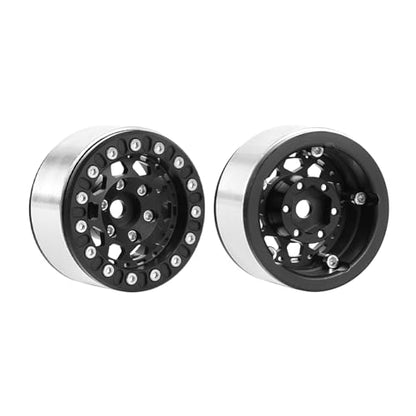 4PCS 1.55 Inch Aluminum Alloy Metal 10Holes Beadlock Wheel Rim Hubs Replacement Accessory for Tamiya AX90069 D90 TF2 CC01 CC02 1/10 RC Crawler Car Upgrade Parts(B-Black) - color: B-Black
