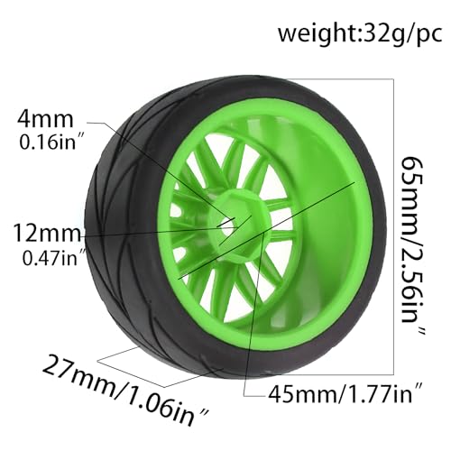 1/10 RC On Road Tires OD 2.56" And Hard Plastic Rally Wheels Rims 12mm Hex for 1:10 Scale Street Racing Touring Drift Car Tamiya TT01 TT02 Traxxas XV02 XV01 TA06 HPI KYOSHO PTG2 4PCS (Green) - color: Green