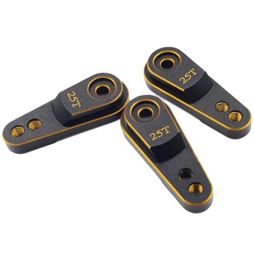 Aluminum 25T Servo Horn for 1/10 SCX10 Traxxas TRX4 RC Crawler(Black Gold) | 25 Teeth Steering Servo Arm,Hi-Torque,Axial Tamiya 1/10 Scale,CNC Machined,High Strength,Precision Fit - color: Black Gold
