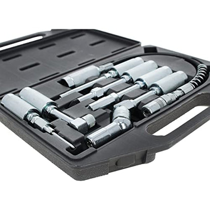 ABN Lube Accessory Kit - 7pc Automotive Universal Grease Coupler Kit and Grease Gun Attachments with Carrying Case