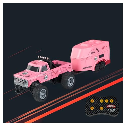 1/64 Scale Alloy RC Car 2.4GHZ Off-Road Remote Control Car with Trailer Three Speed Adjustment Small RC Truck Gifts for Christmas Day Birthday (C-HB09 Pink) - style: C-HB09 Pink