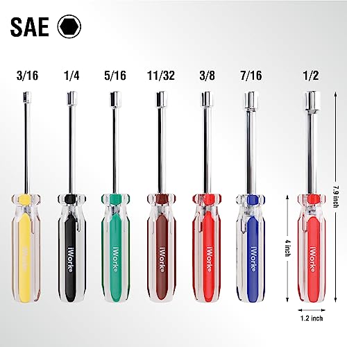 Olympia Tools SAE Nut Driver Set 86-513, 7-Piece Color Handle