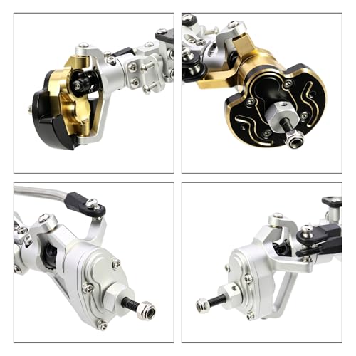 LCG 4WS Heavy Aluminum Front Rear Portal Axle Set+Brass Knuckles 50° 4 Wheel Steering for 1/10 RC Crawler Axial Capra 1.9 Chassis (Silver) - color: Silver