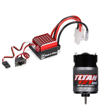 HUIOP RC Motor, 550 12T Brushed Motor with 60A/360A ESC Brushed Electric Speed Controller 6V/2A for Racing Car Truck Replacement for TRAX4 1/10