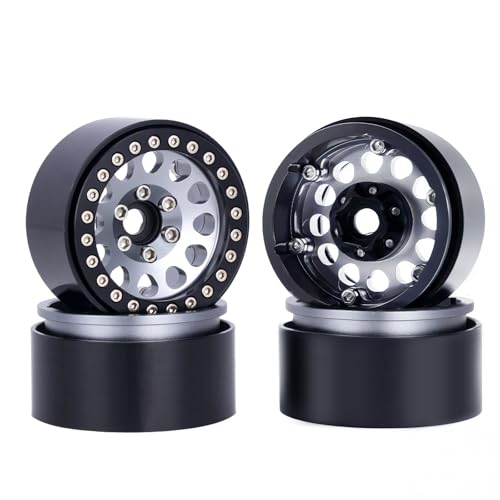 1.9 Beadlock Wheels for 1/10 RC Crawler, Aluminum 1.9 RC Wheel Rims with 12mm Hex, Metal Beadlock Wheel Set for 1/10 RC Rock Crawler, 4PCS (Titanium) - color: Titanium