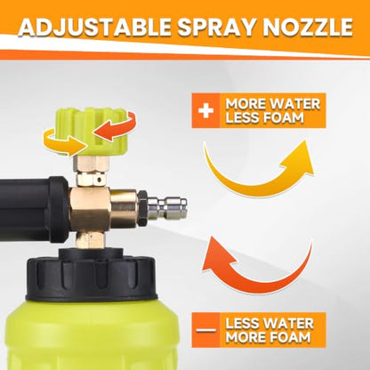 M MINGLE Pressure Washer Foam Cannon Kit, Car Wash Brush with Long Handle | Thick Foam Sprayer, Adjustable Foam Gun, 5 Multi-Angle Nozzles for All Cleaning Jobs, Universal Power Washer Fit - color: yellow+orange