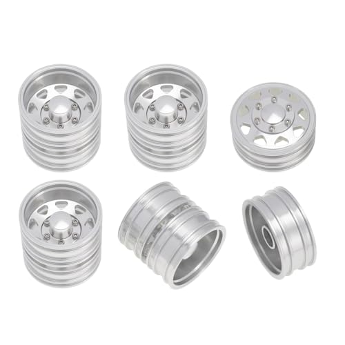 Compatible with Tamiya 6PCS Wheel Tire Complete Set Metal Front and Rear Wheel Hub for 1/14 RC Trailer Tractor Truck Car Parts RC Assortment