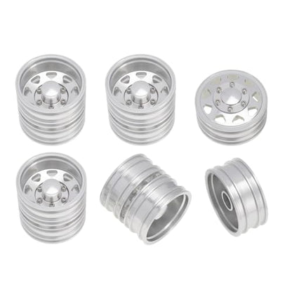 Compatible with Tamiya 6PCS Wheel Tire Complete Set Metal Front and Rear Wheel Hub for 1/14 RC Trailer Tractor Truck Car Parts RC Assortment
