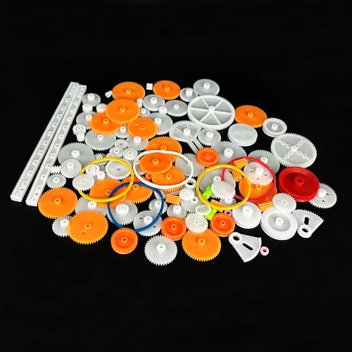 105PCS Plastic Gears Set Single Gear Reduction Gear Small Motor Gears for DC Motor DIY Model Toy RC Car Truck Robot Helicopter Gear Replacement (105)