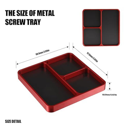 Metal RC Screws Tray with Magnetic Pad, Magnet Screws Holder Alloy Plate RC Fixing Tools Tray for RC Car Boat, Pins and Other Small Metal Parts (RED) - color: Red