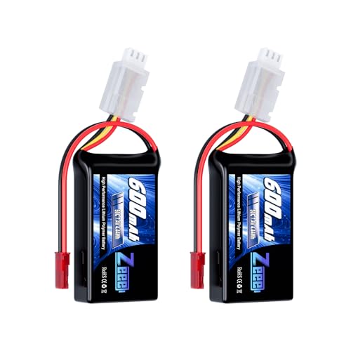 Zeee 2S Lipo Battery 600mAh 7.4V 50C with JST Connector (2 Pack) | for FPV Helicopter Airplane RC Boat Racing Drone Quadcopter RC Car RC Models