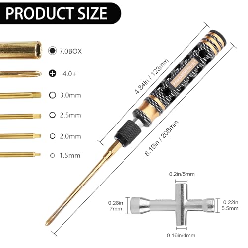 HobbyPark 6 in 1 RC Hex Driver Screwdriver Set 1.5mm 2.0mm 2.5mm 3.0mm & Hex Nut Driver & Phillips Bit and Wheel Wrench for RC Car Hobby Tool Kit
