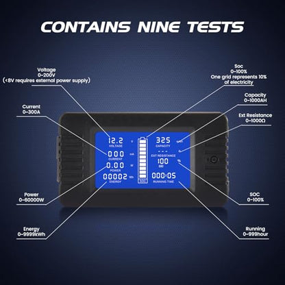 DC Multifunction Battery Monitor Meter with Shunt,0-200V,0-300A, LCD Display Digital Current Multimeter Voltmeter Ammeter for Cars RV Solar,Widely Applied to 12V/24V/48V RV/Car Battery… - size: DC 300A Battery Meter