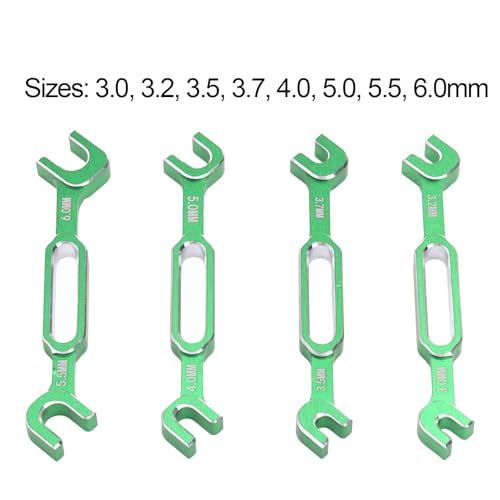 4PCS RC Turnbuckle Wrench, 3.0 3.2 3.5 3.7 4.0 5.0 5.5 6.0mm RC Wrench, Aluminum Alloy Turnbuckle Nut Ball Joint Remover, RC Universal Repair Tool (Green) - color: Green
