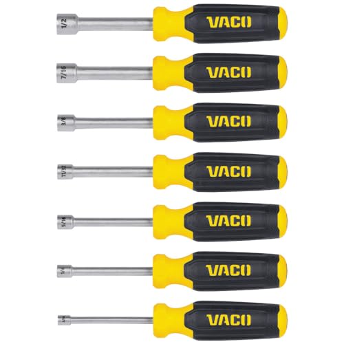 VAC7070 7-Piece SAE Nut Driver Set, Laser Etched Sizes, Magnetic Tip, Hollow Shaft and Comfort Grip for Precise Hex Nut Driving - style: SAE
