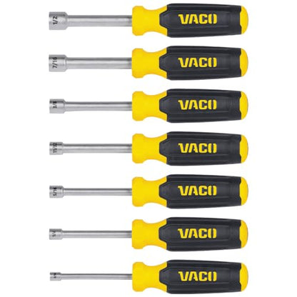 VAC7070 7-Piece SAE Nut Driver Set, Laser Etched Sizes, Magnetic Tip, Hollow Shaft and Comfort Grip for Precise Hex Nut Driving - style: SAE