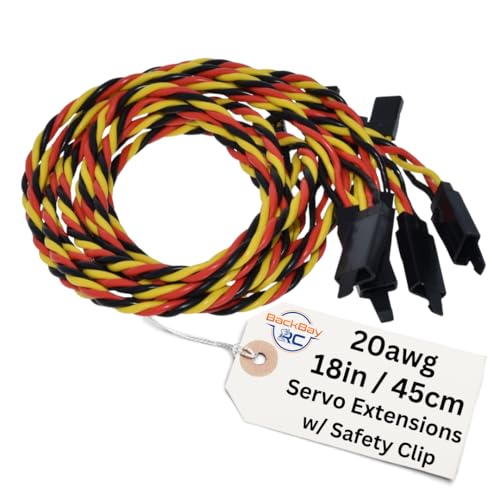 BackBayRC 20 AWG Twisted Servo Extension Cable with Safety Clip, 100-Strand Servo Wire, Gold Plated Pins, Silicone Insulation, JR-Style Plugs, 45 cm (18 in) 5-Pack - style: 45CM / 18in