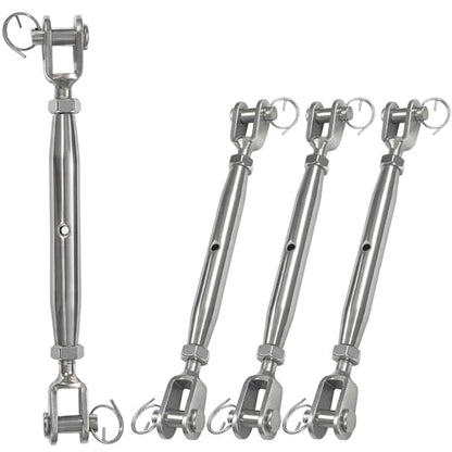 4 PCS M12 Jaw and Jaw Turnbuckles for Cables Wire Rope Tension | Made of 304 Stainless Steel, Corrosion Resistant , Easy to Use,1100lbs Rated,Industrial Shade Sail Rigging - size: 4PCS-M12-UU