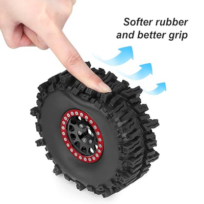 HobbyPark Soft Rubber 1/10 RC Crawler 1.9 Mud Slingers Tires 4.7inch 120mm and 1.9 Beadlocks Wheels Set for Scale RC4WD Axial SCX10 TRX4 Redcat Gen 8 Good Grip w/Foams (Black & Red Rims) - color: Black & Red Rims