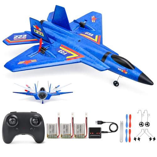ANTSIR F-22 RC Airplane, 2.4GHz Easy to Fly Foam RC Plane, 2 CH RTF, Blue | Smart Gyro Stabilizer, LED Lights, 3 Rechargeable Batteries, RC Glider Toy Gift for Kids Boys Girls Beginners 8-16 - color: Blue F22-3 Batteries