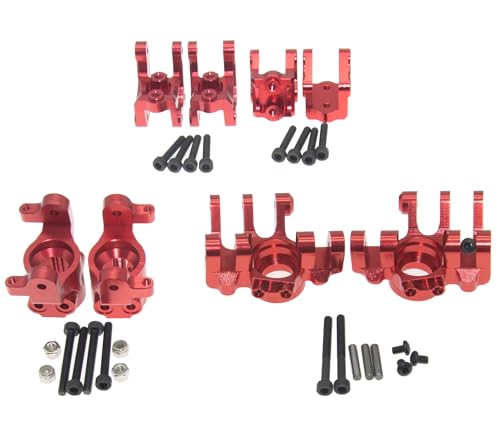 Upgrade Compatible with Axial 1/10 RBX10 Ryft 4WD Rc Crawler Car Steering Cup & Rock Bouncer Axle Mount & Steering Knuckles Aluminum Alloy Metal Accessory Parts(Red)