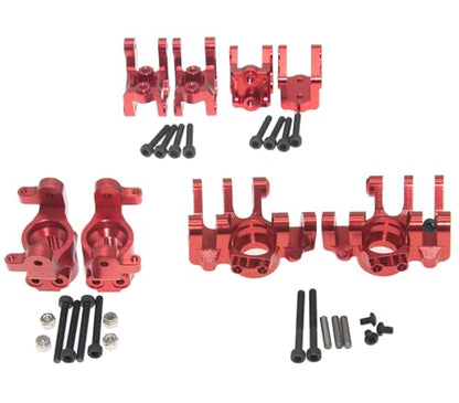 Upgrade Compatible with Axial 1/10 RBX10 Ryft 4WD Rc Crawler Car Steering Cup & Rock Bouncer Axle Mount & Steering Knuckles Aluminum Alloy Metal Accessory Parts(Red)