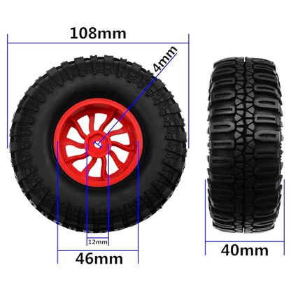 RC 1.9" RC Tires and Wheel Nylon Rims 12mm Hex Hub OD 106mm/4.25" Rubber Tyre 10-Spoke Compatible with 1/10 Axial SCX10 RC4WD D90 Tamiya CC01 TF2 Traxxas TRX4 RC Crawler (Red) - color: Red