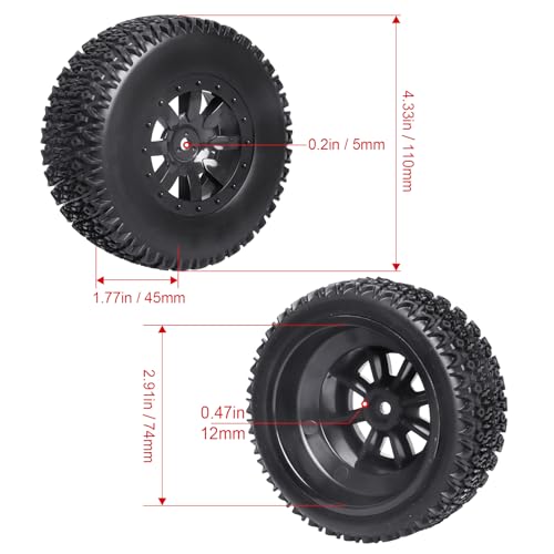 HobbyPark Pre-Glued RC Tires and Wheels 12mm Hex for 1/10 Scale RC Short Course Truck Traxxas Slash 4x4 2WD BL-2S, Redcat Blackout XTE SC TR10, Losi 22S SCT, 4PCS (Style C) - style: Style C