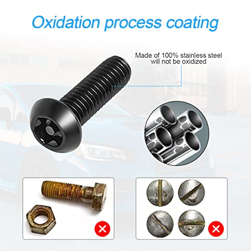 YALOK Anti Theft License Plate Screws Kits- Rustproof Stainless Steel Car Tag Plate Mounting Hardware, M6 (1/4") Tamper Proof Fastener Nut, Caps Cover for Front Rear Frame Holder Mounting（AT-Black/8）