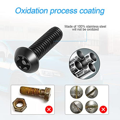 YALOK Anti Theft License Plate Screws Kits- Rustproof Stainless Steel Car Tag Plate Mounting Hardware, M6 (1/4") Tamper Proof Fastener Nut, Caps Cover for Front Rear Frame Holder Mounting（AT-Black/8）