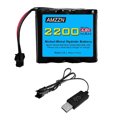 4.8V 2200mAh AA NiMH Battery SM-2P Plug with USB Charger Remote Control Toy Car Battery for SY-E511 RC Excavator, E562 TD141 RC Vehicle, Truck, and Off-Road Vehicle Batteries