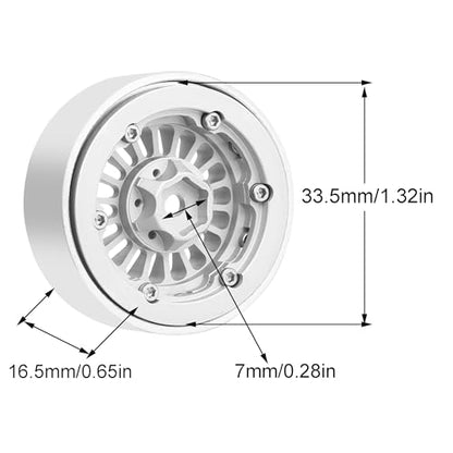 CNC 1.3" Beadlock Wheel Rim for SCX24 1/24 TRX4M Ascent18 1/18 RC Crawler Aluminium Upgrade Part (Silver) - color: Silver