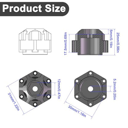 Hex Adapters for 1/10 Pro-Line Racing 6x30 to 12mm PRO633701 PL28 MX28 | 17.5mm Thickness, Aluminum Wheel Hex Hub Adapter Upgrade Parts, Black - color: Black 12mm