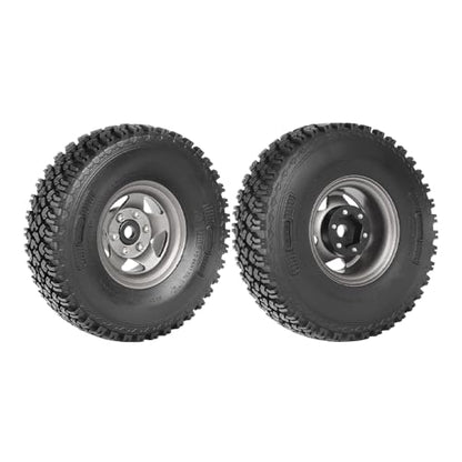4PCS 1.55 Inch Beadlock Metal Wheel Rim and Rubber Tires Set for 1/10 RC Rock Crawler Car for Axial AX90069 D90 TF2 Tamiya CC01 LC70(90mm-5Spokes Grey) - color: 90mm-5spokes Grey
